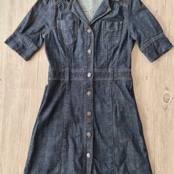Scandinavian Dark Denim Jean Midi Dress Button Down Belted XS - Picture 3 of 7